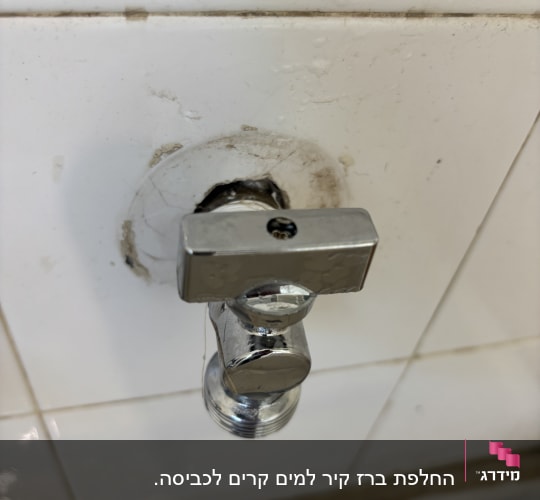 ברז מים מותקן על קיר אריחים לבנים
